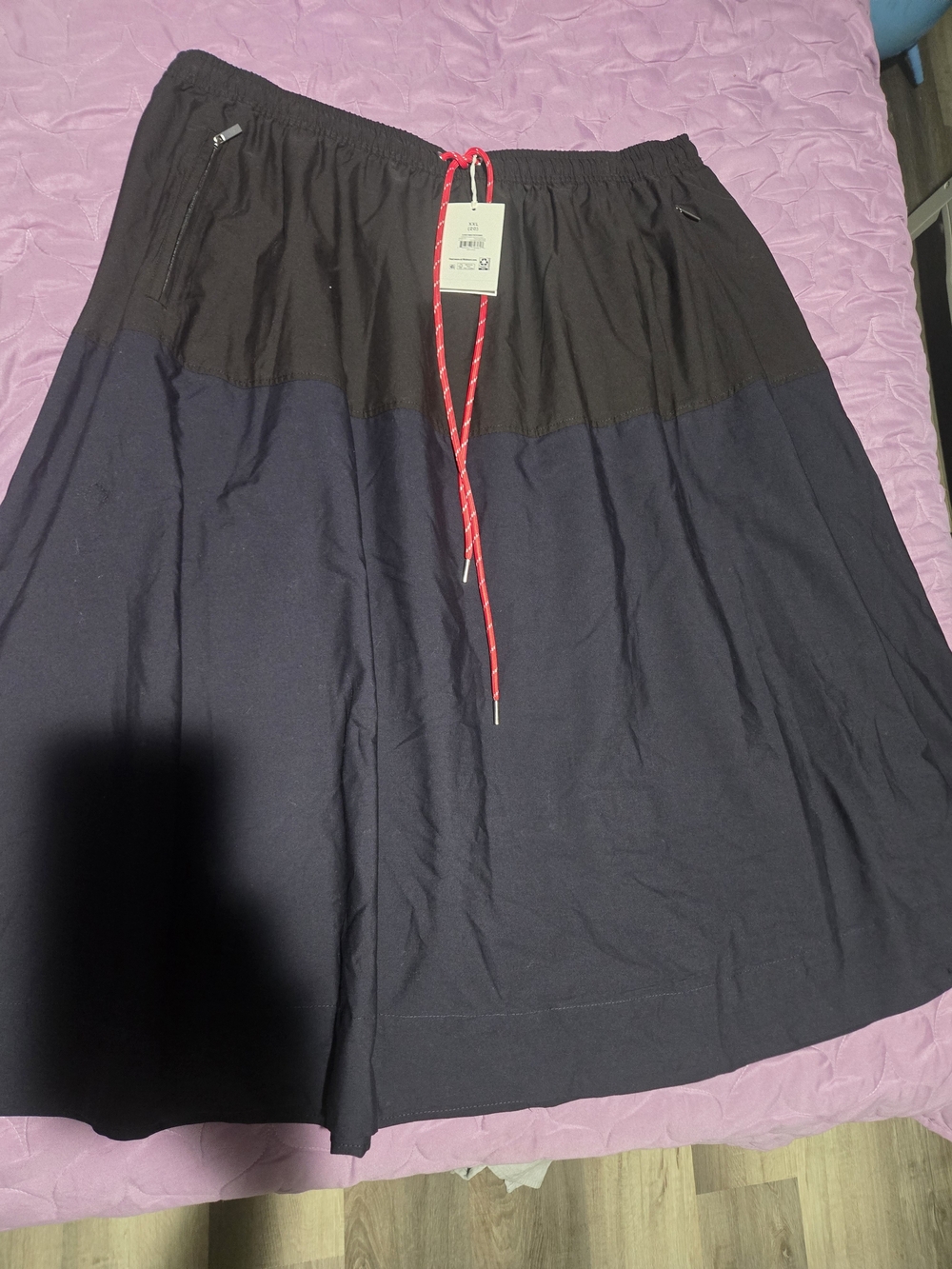 Two-Tone Black & Navy Drawcord Circle Skirt